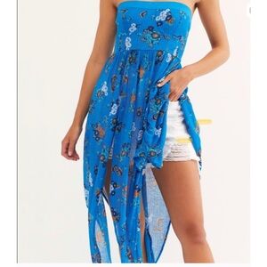 Free People Vibrant Blue Floral Tube Top